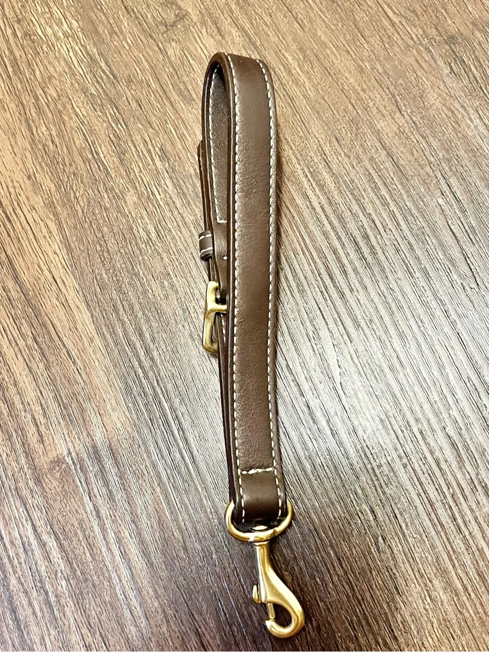 Coach Brown Leather Key/Card Holder Strap with Gold Hardware